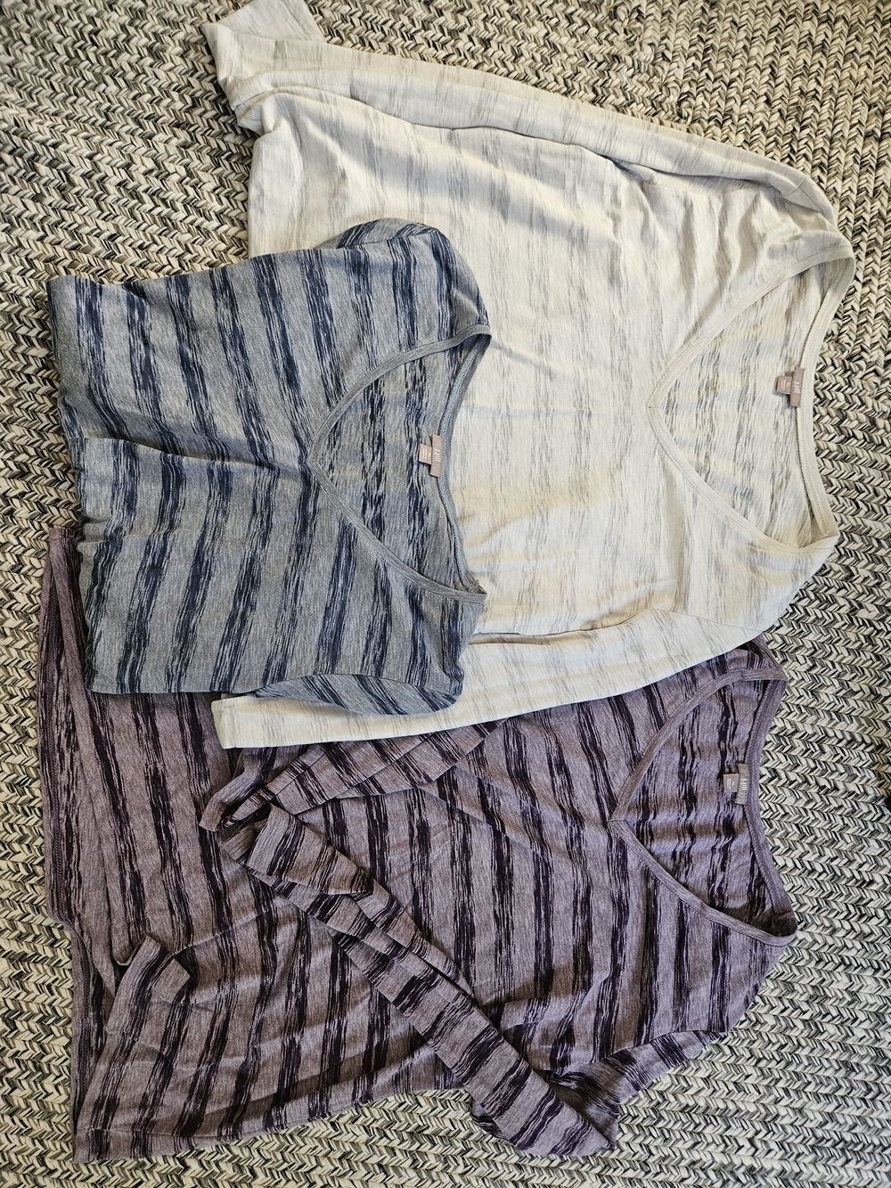 Set Of 3 J. Jill Blue, Purple, and Cream Striped V-Neck Tees